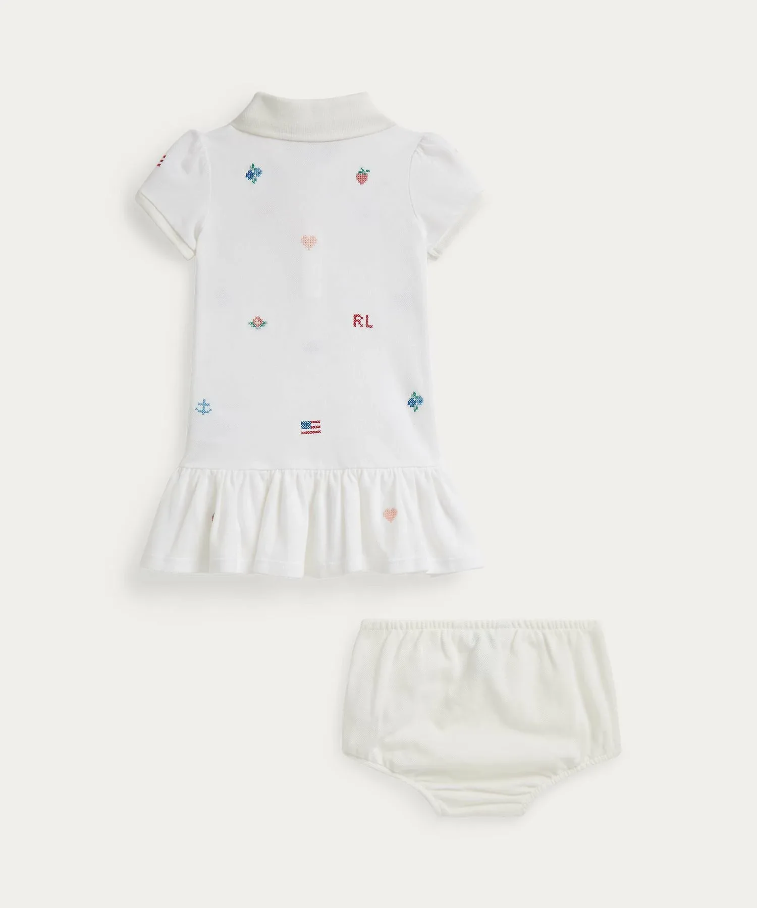 Детское хлопковое платье-поло с вышивкой и трусики-шорты. Polo Ralph Lauren, 100 White — фото 2