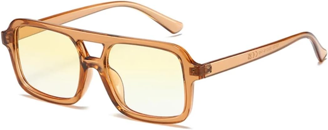 

Модные солнцезащитные очки с двойной перемычкой, квадратной формы, женские, с прозрачными линзами с градиентом цвета «океан», трендовые мужские солнцезащитные очки с защитой от УФ-излучения UV400 UATXTAU, Light Tea Yellow