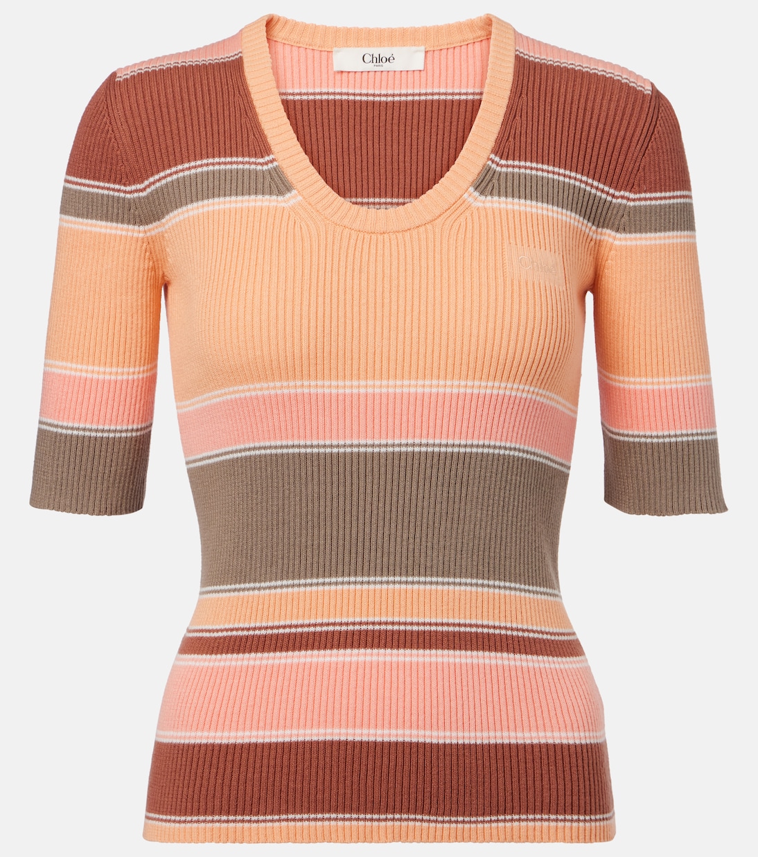 

Полосатый хлопковый топ с рубчиком Chloé, Multicolor Orange