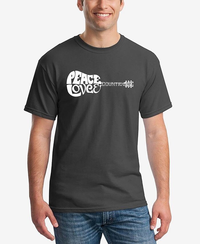 

Мужская футболка с короткими рукавами Word Art Peace Love Country LA Pop Art, серый