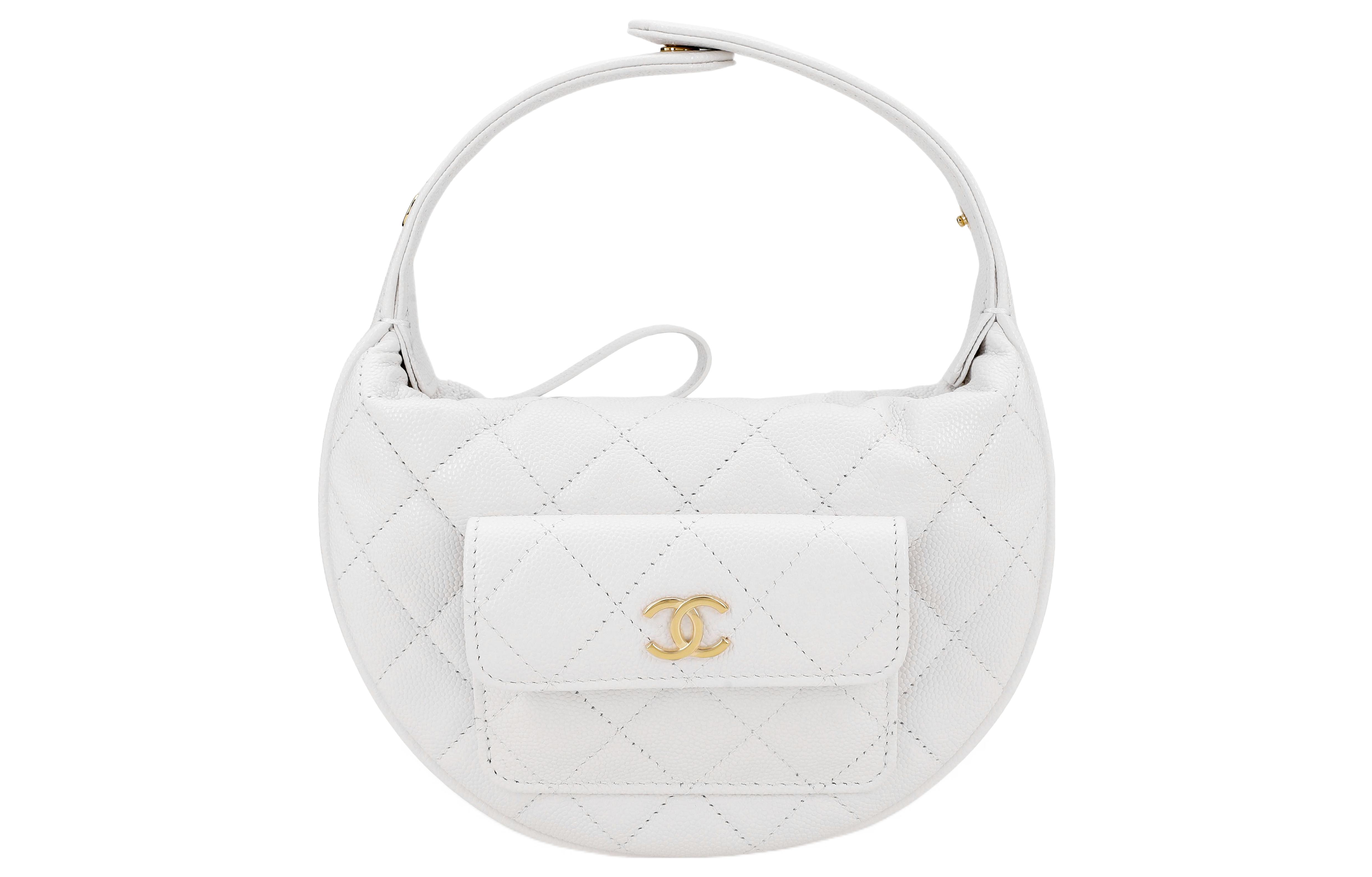 

Сумка-кошелек Chanel из зернистой кожи личи белого цвета миниатюрная полумесяц