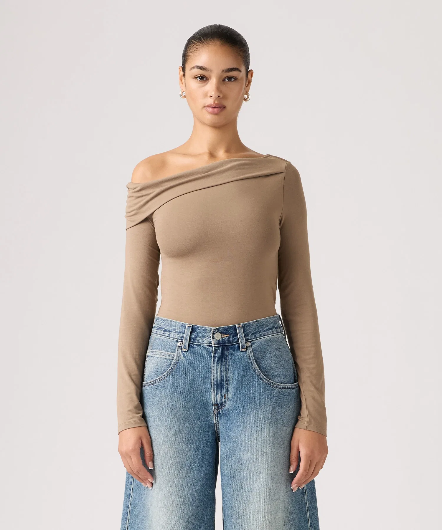 Женская футболка-топ Levi's Clara с открытыми плечами, длинный рукав, коричневый