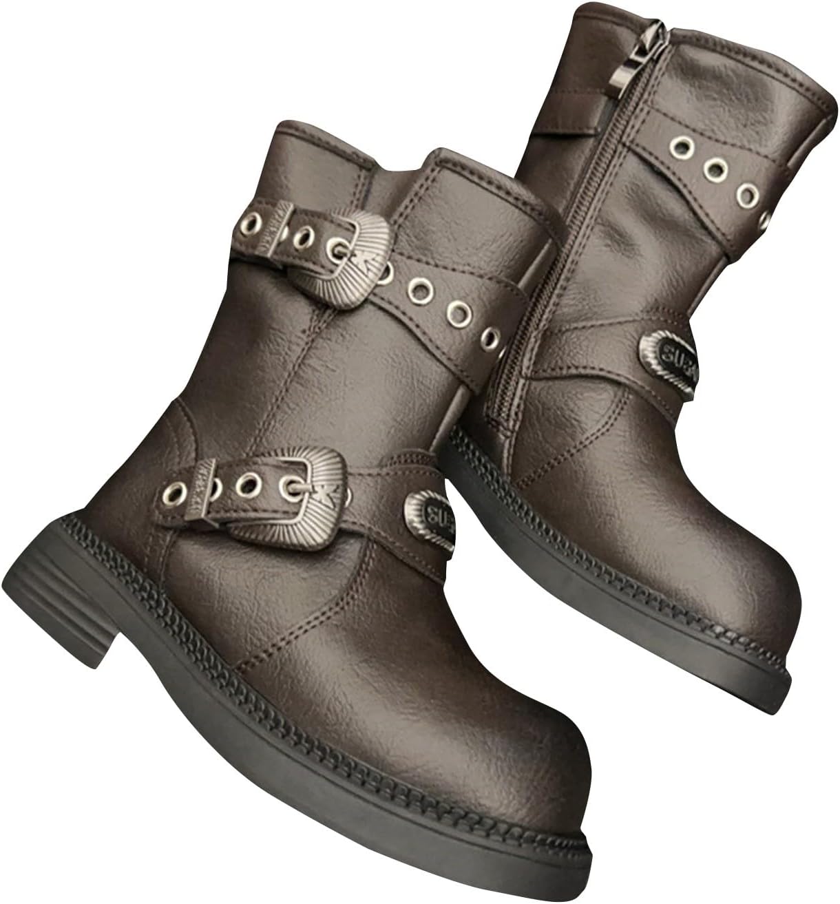 

Девочковые готические кожаные ботильоны с пряжкой, с массивной подошвой, панк-короткие ботинки с толстым каблуком, водонепроницаемые ботинки для верховой езды Generic, Black