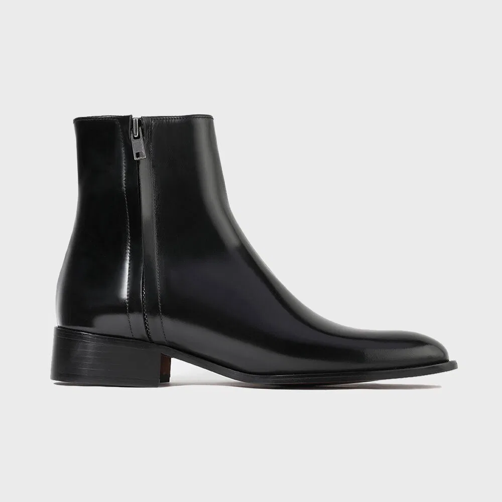Мужские ботильоны Slim-Toe с потайной молнией 3343 чёрные от Firenze.A