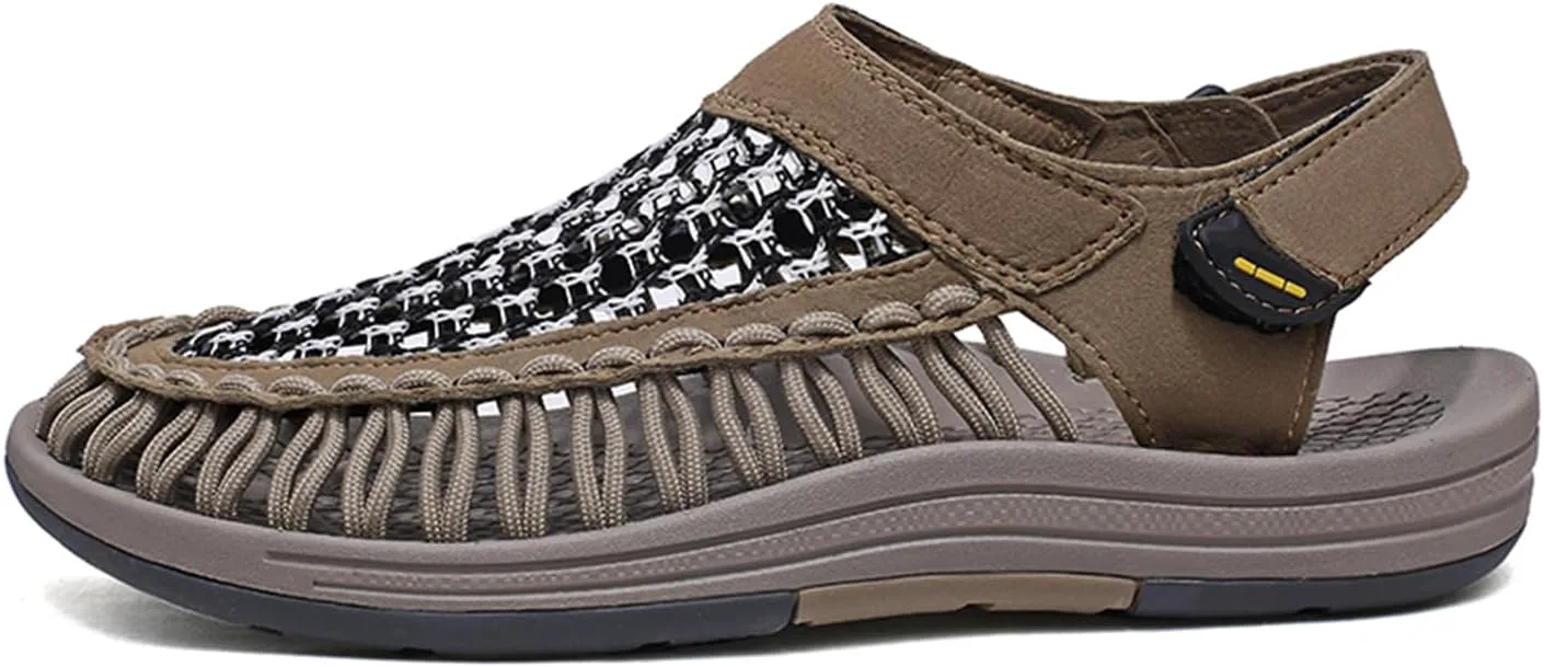 Men's Woven Slip-On Сандалии Breathable Flat Сандалии Lightweight Mesh Сандалии for Men Outdoor Black Casual Water Shoes Dacnakby, хаки — фото 2
