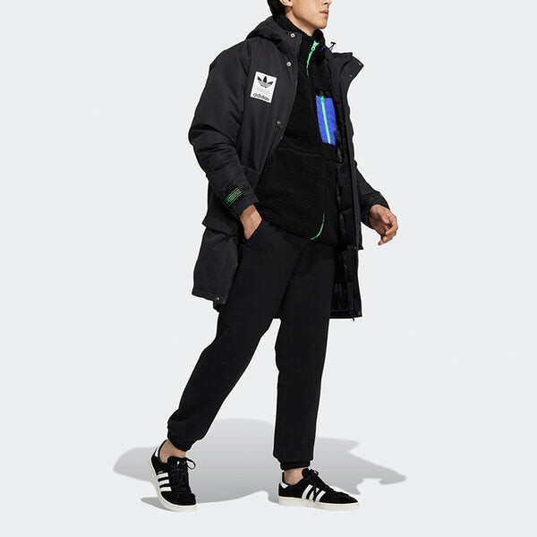 Пуховик Men's adidas originals 2 In 1 Sports Long Hooded With Down Feather Black Jacket, черный — фото 3