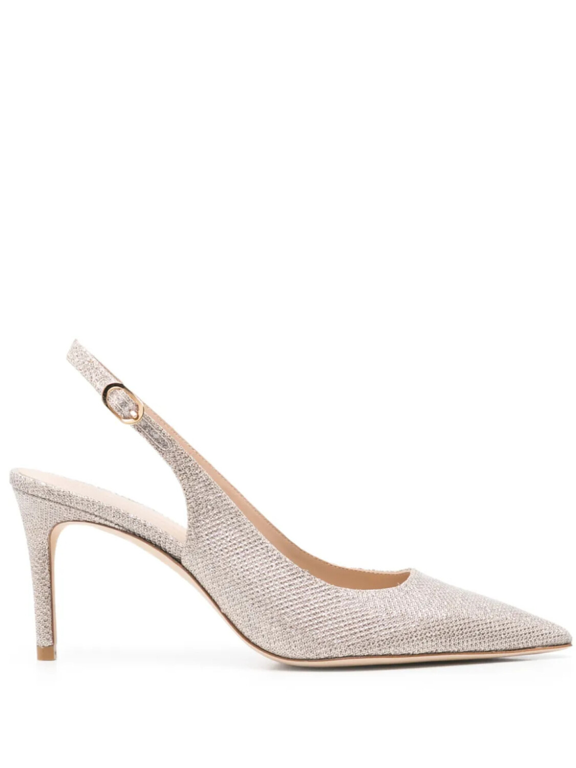 Туфли Stuart Weitzman 80 мм с люрексом и открытой пяткой, серебряный