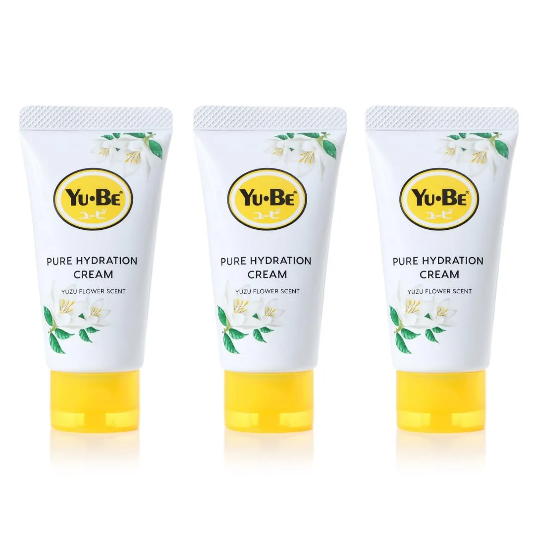 Yu-Be Yuzu Pure Hydration Cream: лосьон для тела и рук - веганский крем для чувствительной и сухой кожи с экстрактом цветов юдзу, увлажняющий днем и ночью, для восстановления потрескавшихся пяток - 3 шт по 40 мл