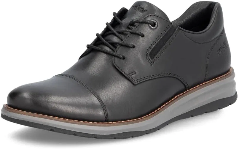 Мужские удобные туфли Rieker 14701, мужские туфли на шнуровке, Black 00