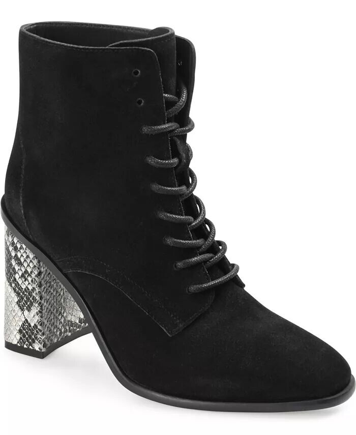 Женские ботильоны Edda Snake Print Block Heel со шнуровкой Journee Signature, черный