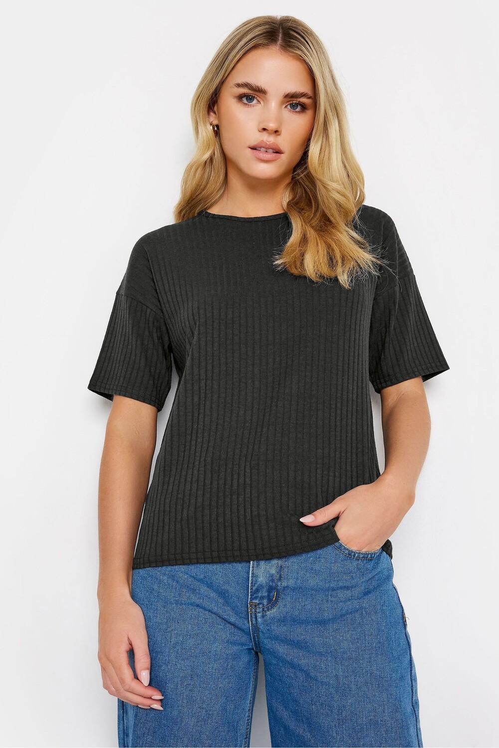 

Рубчатая футболка свободного кроя Pixiegirl Petite, черный