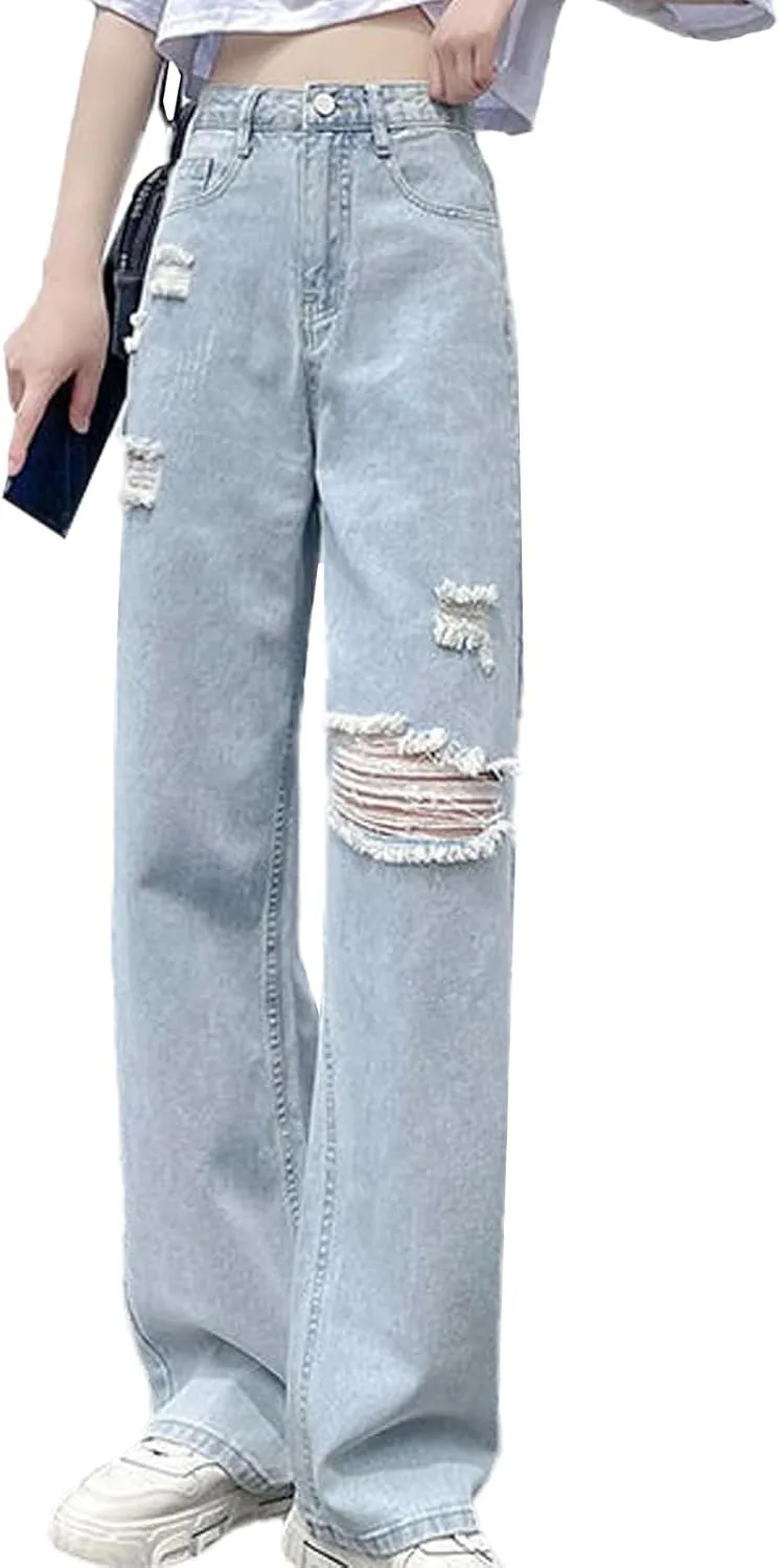 

Женские джинсы Casual Comfortable летние, Light Blue, Loose, high Waisted XIALIJU