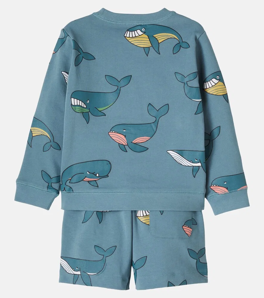 Комплект из хлопковой толстовки с принтом и шорт Stella McCartney Kids, синий — фото 3