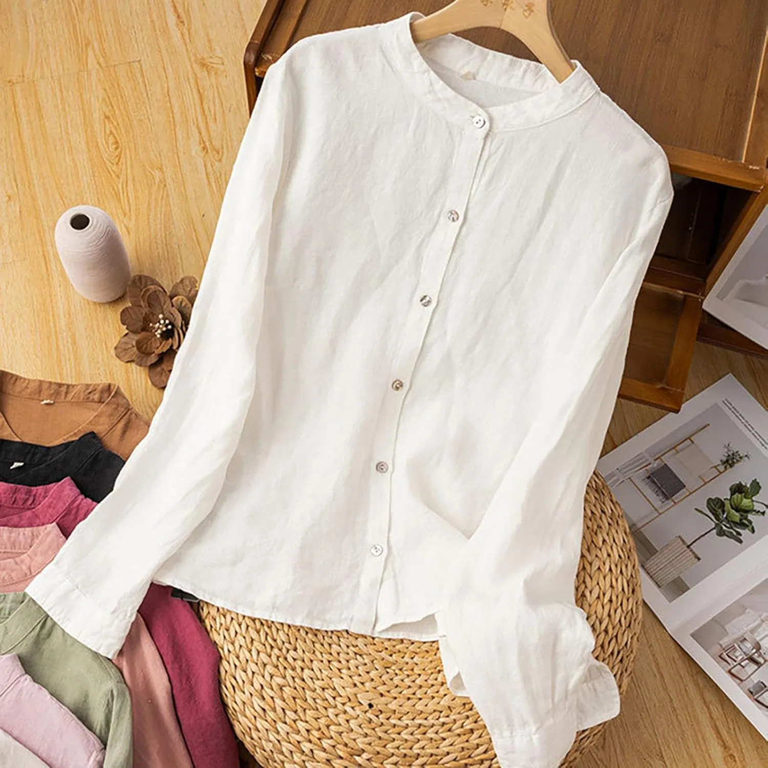 Блуза, белая, Button-Down Shirt — фото 2
