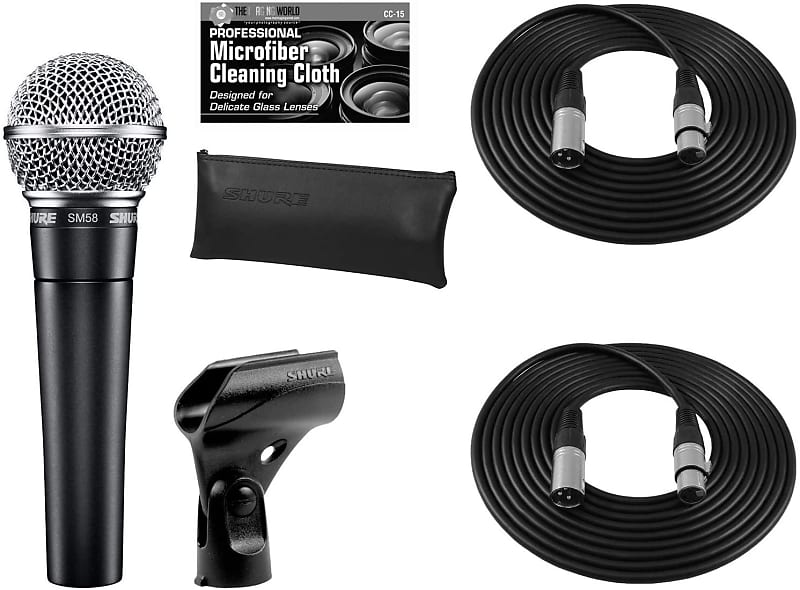 

Кардиоидный динамический вокальный микрофон Shure SM58-LC Cardioid Dynamic Vocal Microphone + Extra Two (2) XLR Cables Bundle