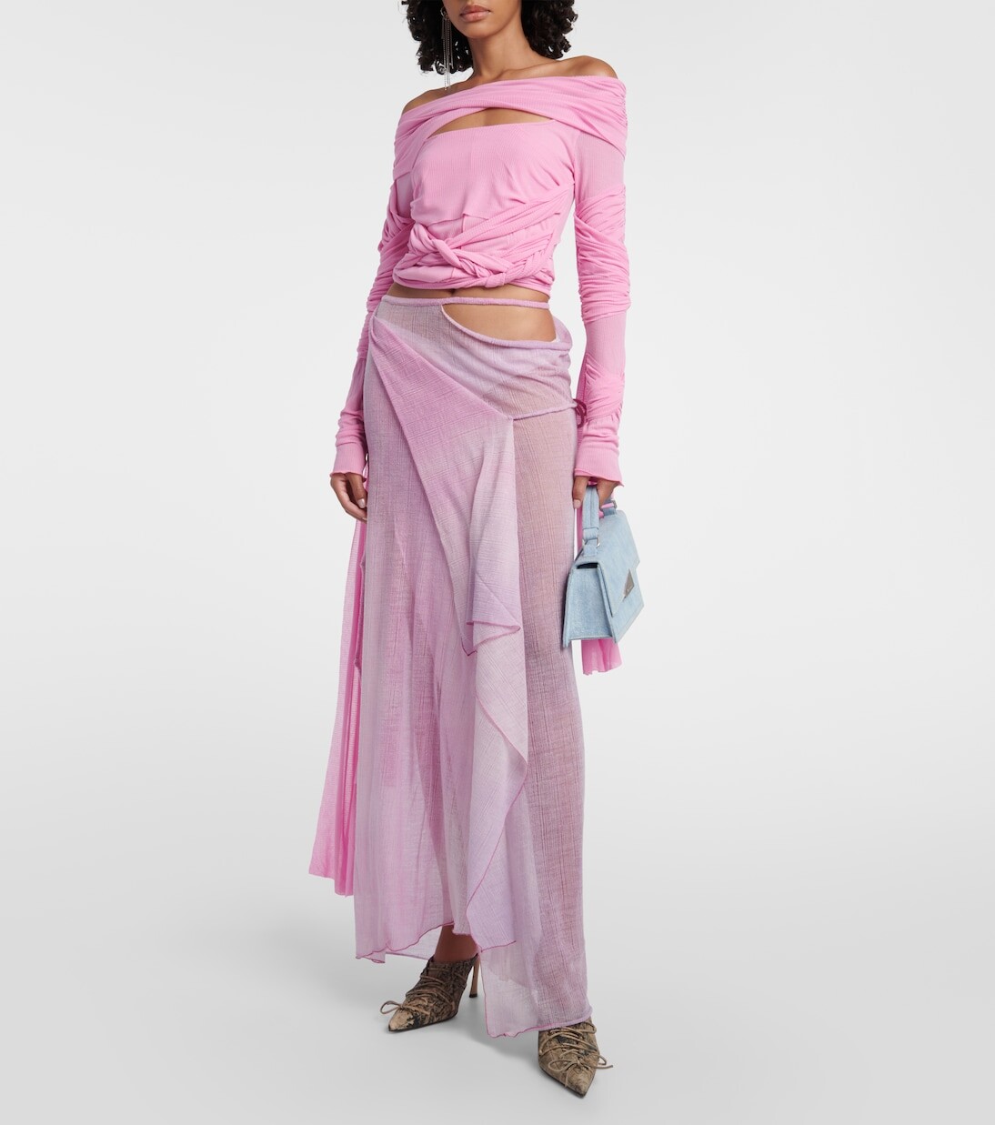 Юбка макси из смесовой шерсти с запахом Acne Studios, фиолетовый — фото 2