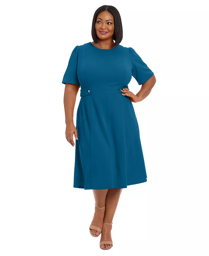 

Платье миди из крепа и неопрена Plus Size Fit & Flare Scuba London Times, синий