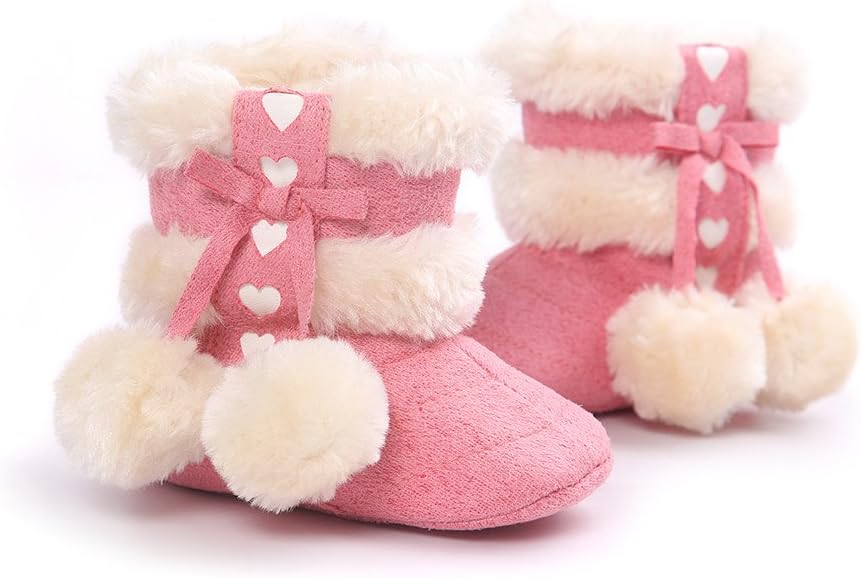 

Детские плюшевые зимние сапожки ESTAMICO для девочек с бантиком, Darkpink