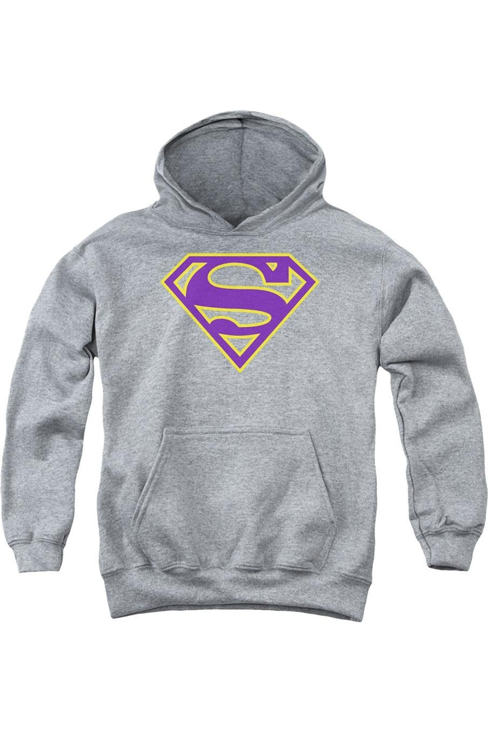 

Детская толстовка с капюшоном Superman в фиолетово-золотых тонах со щитом Gildan