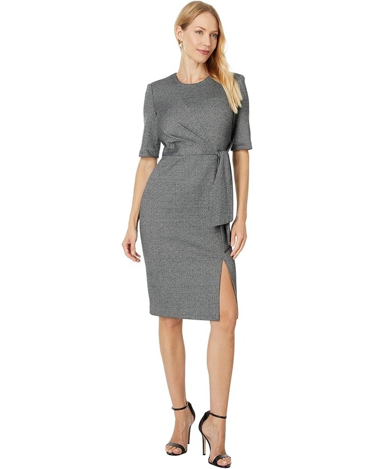 

Платье Calvin Klein 3/4 Sleeve Front Knot Sheath, черный мульти