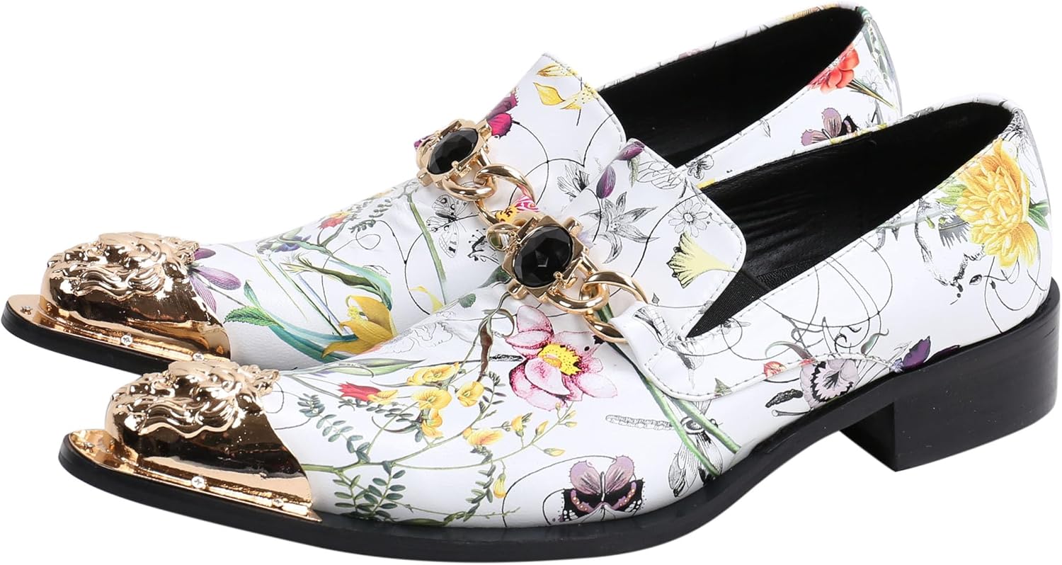 

Мужские лоферы Santimon с заостренным носком, кожаные, с модной пряжкой, стразами и металлическим носком, вестерн стиль, белый