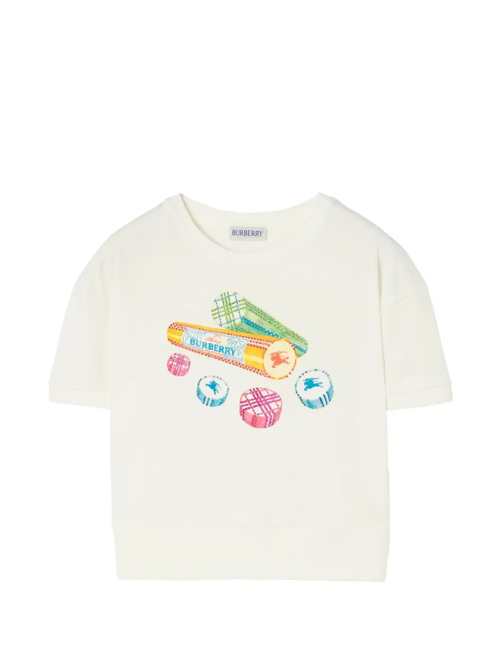 Хлопковая футболка с кристаллами леденцов Burberry Kids, нейтральный