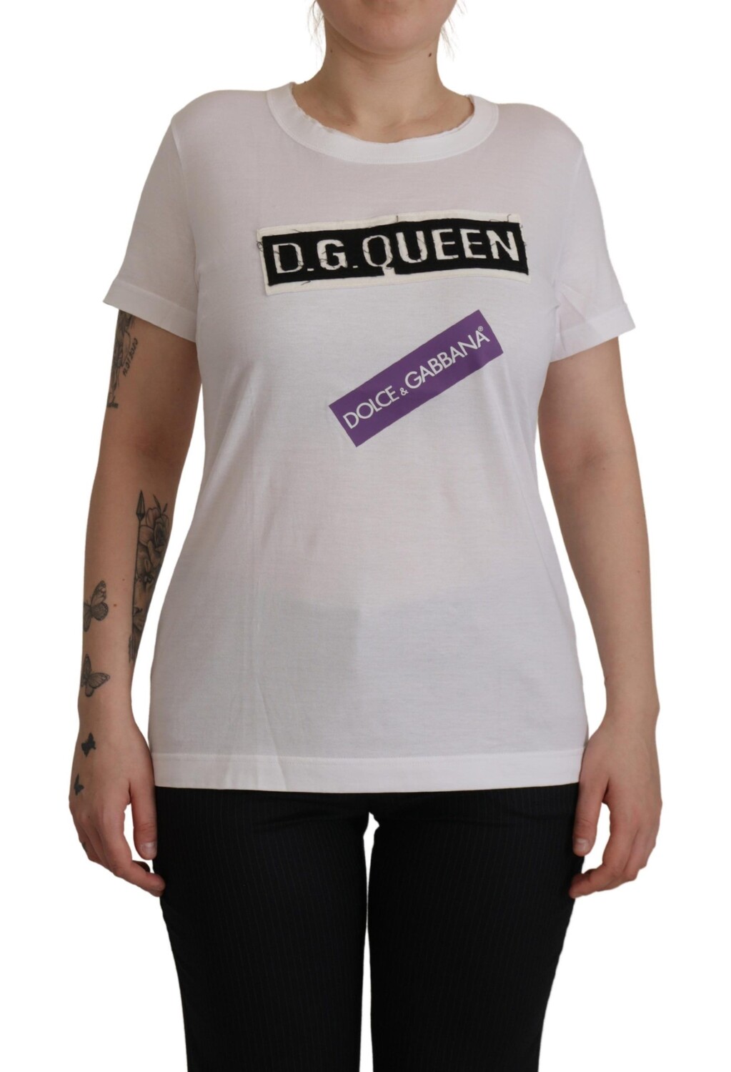 

Элегантная белая хлопковая футболка DG Queen Dolce & Gabbana