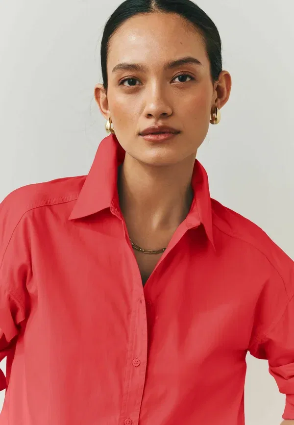 Блуза Next, Regular fit oversized boyfriend long sleeve shirt, красный — фото 3