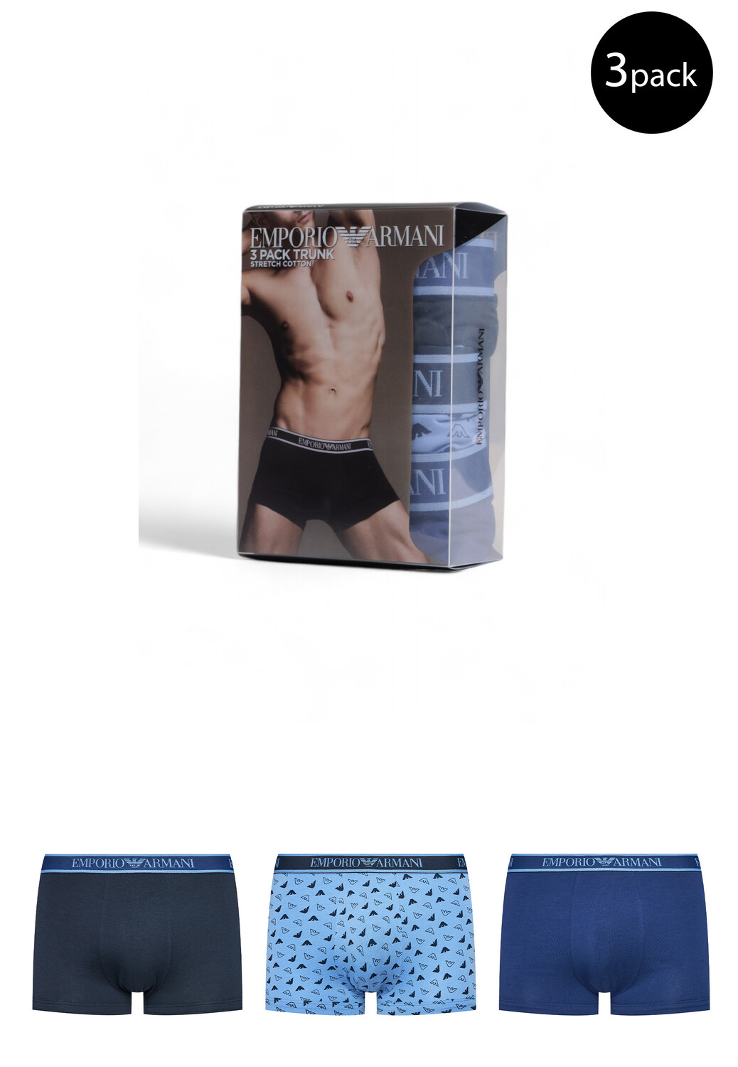 

Трусы мужские Emporio armani underwear транки 3 пары, мультиколор