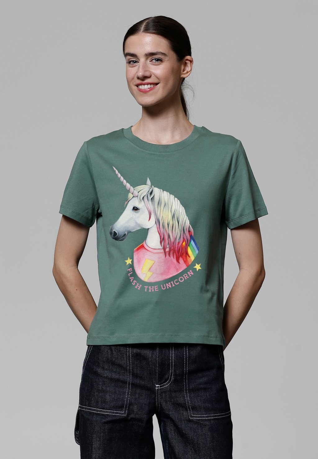 

Футболка с принтом FLASH THE UNICORN watapparel, темно-зеленый