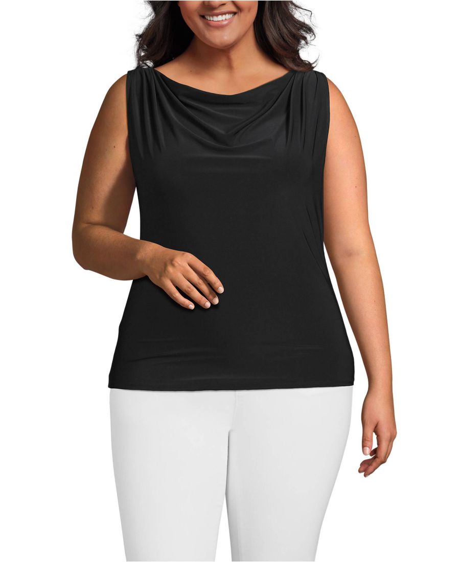 

Женский топ больших размеров без рукавов из шелковистого трикотажа с драпировкой спереди Lands' End, Black