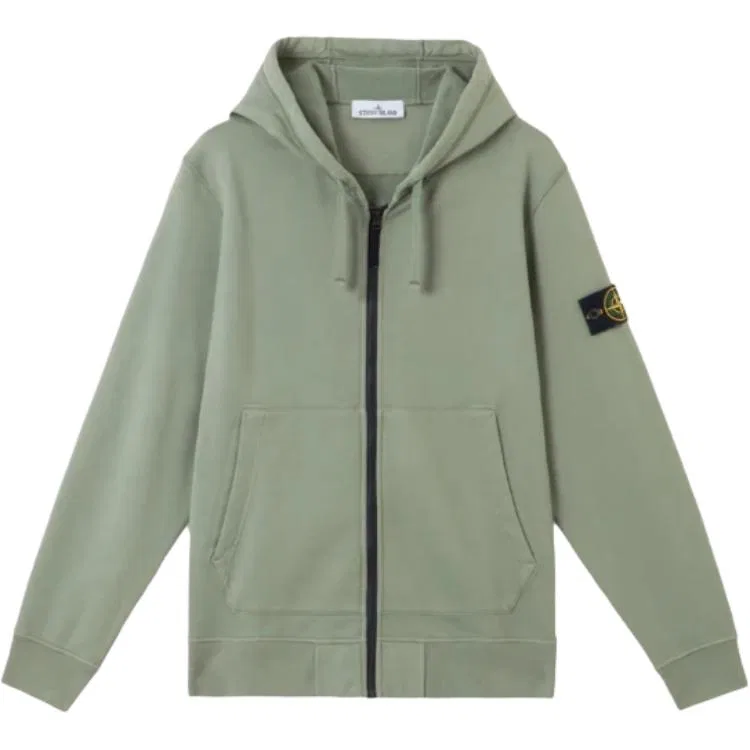 Худи на молнии с патчем логотипа STONE ISLAND, Sage Green
