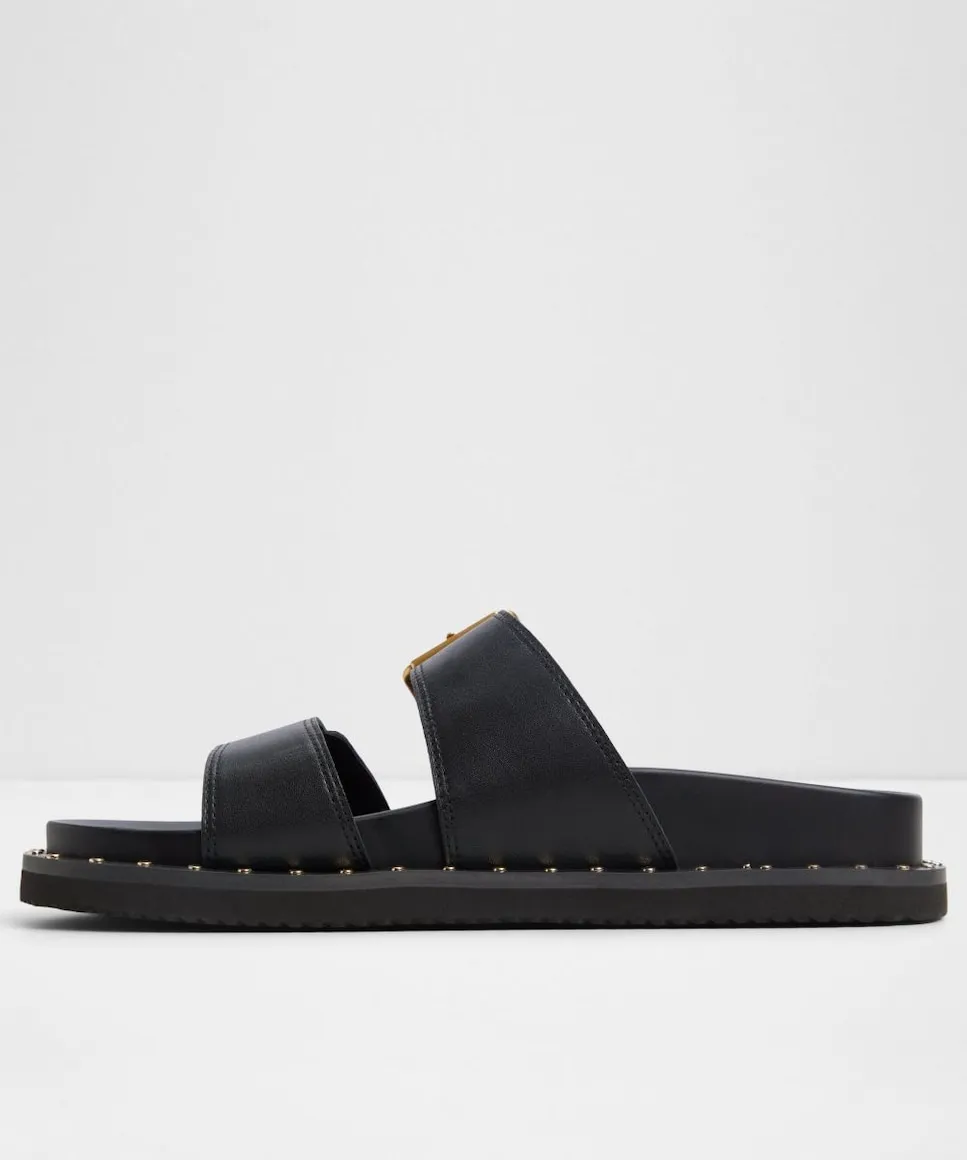 Сандалии женские кожаные на плоской подошве с круглым носком Aldo, черный — фото 2