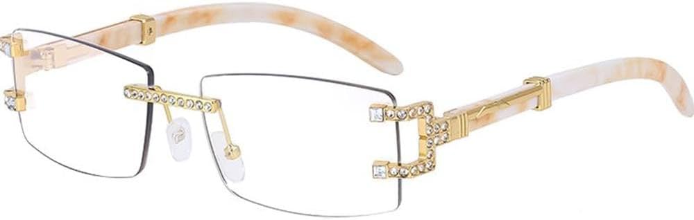 

LVTFCO Модные солнцезащитные очки без оправы для женщин, ретро-очки класса люкс прямоугольной формы для мужчин, винтажные очки без оправы с защитой от УФ-излучения UV400, Transparent