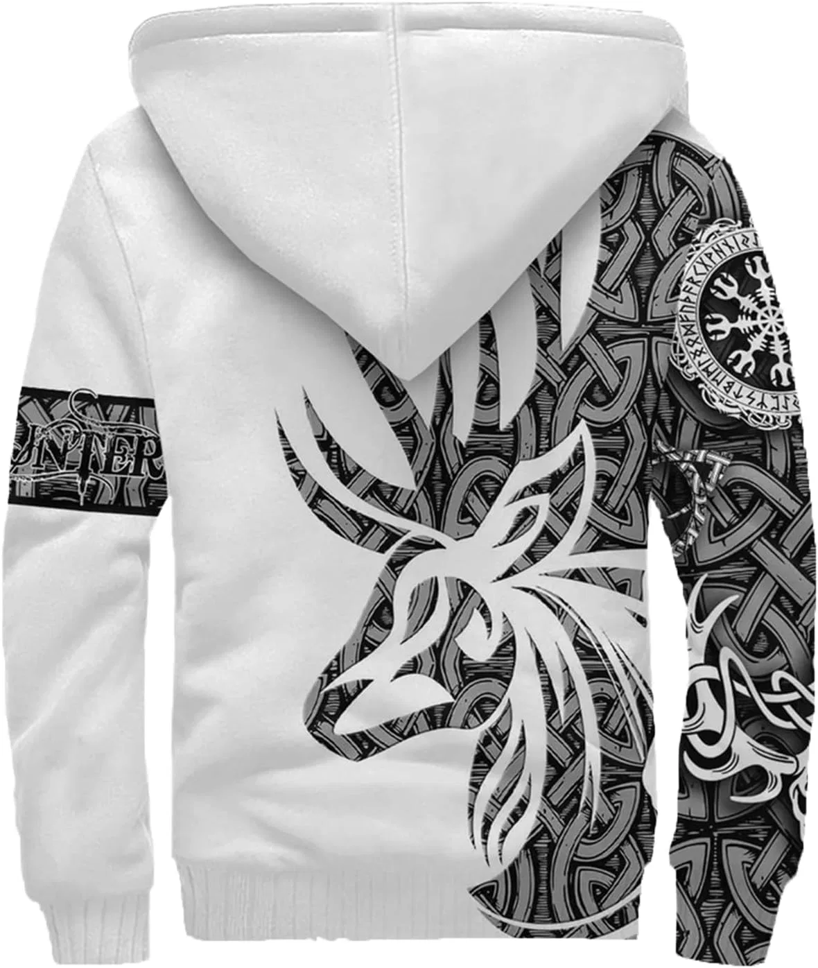 Куртка-худи с капюшоном и молнией, напечатанная на 3D-принтере, с изображением волка-викинга, теплая зимняя толстовка из шерпы с скандинавскими черепами, верхняя одежда для косплея в языческом стиле — фото 2