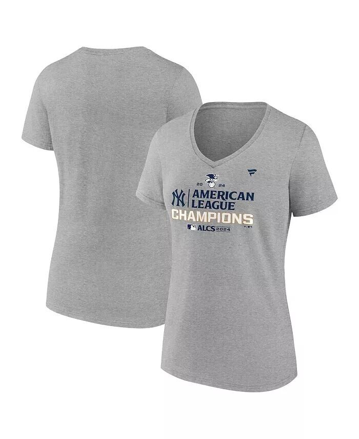

Женская футболка Heather Gray New York Yankees 2024 American League Champions Plus Size с V-образным вырезом для раздевалки Fanatics