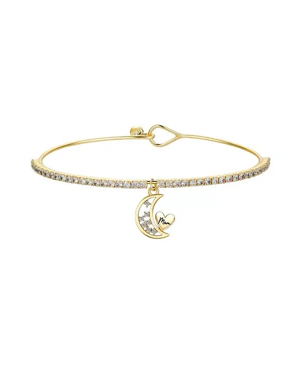 

Теннисный браслет с кубическим цирконием в форме луны и сердца "мама" Unwritten, gold