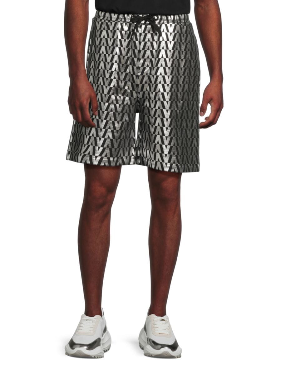 

Хлопковые шорты с монограммой и завязками Valentino, цвет Black Silver