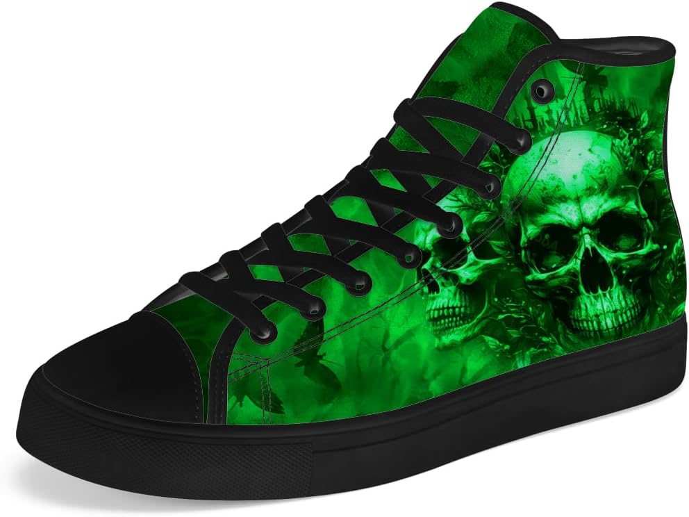 

Мужские и женские высокие кеды с черепом из холщовой ткани, готические с бабочкой, на высокой подошве, шнуровка, повседневная обувь Chebing, зеленый
