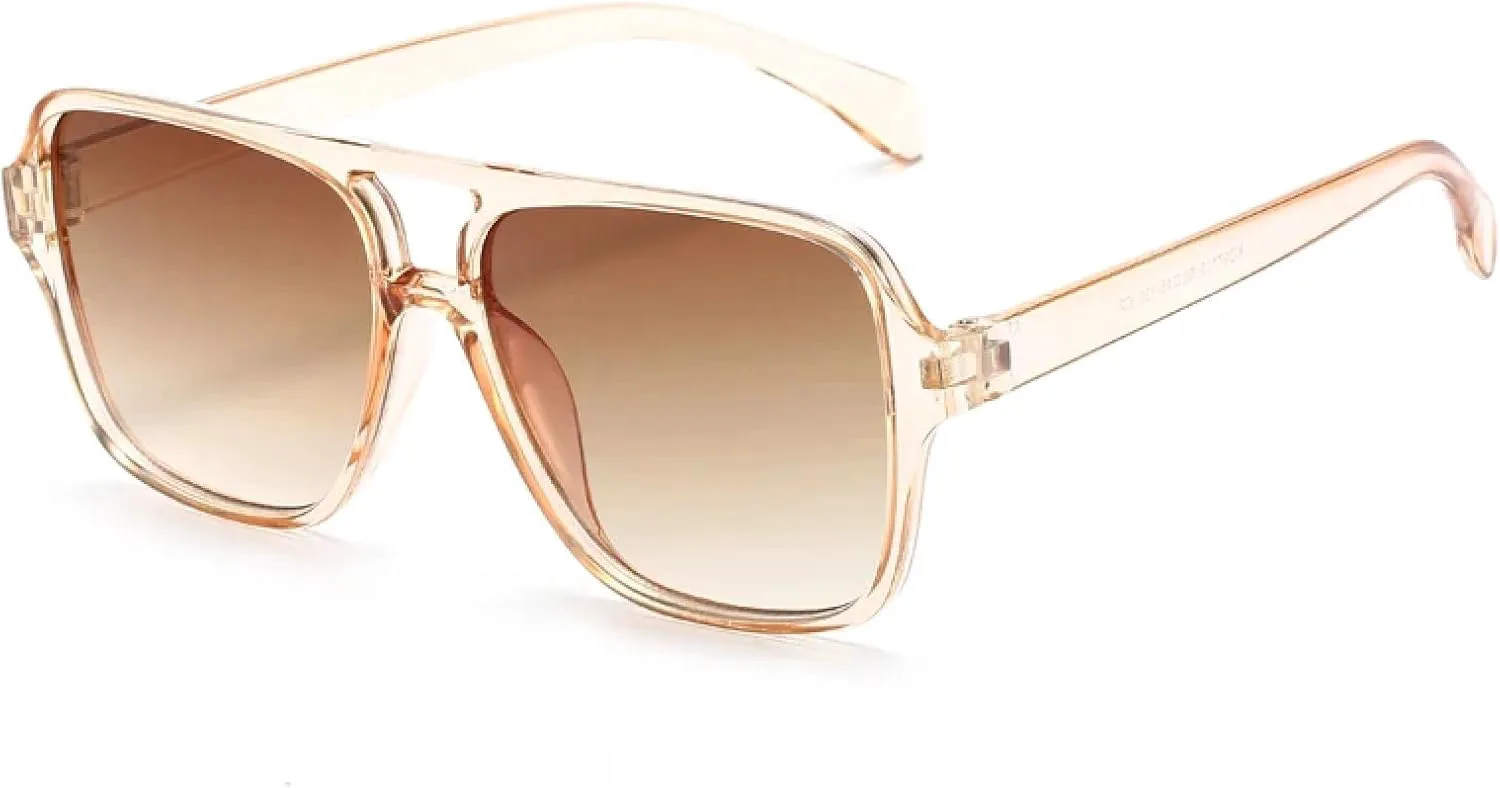 

Модные классические солнцезащитные очки в прямоугольной оправе для женщин, солнцезащитные очки для мужчин с защитой от УФ-излучения UV400 TVTBBVV, Champagne Brown