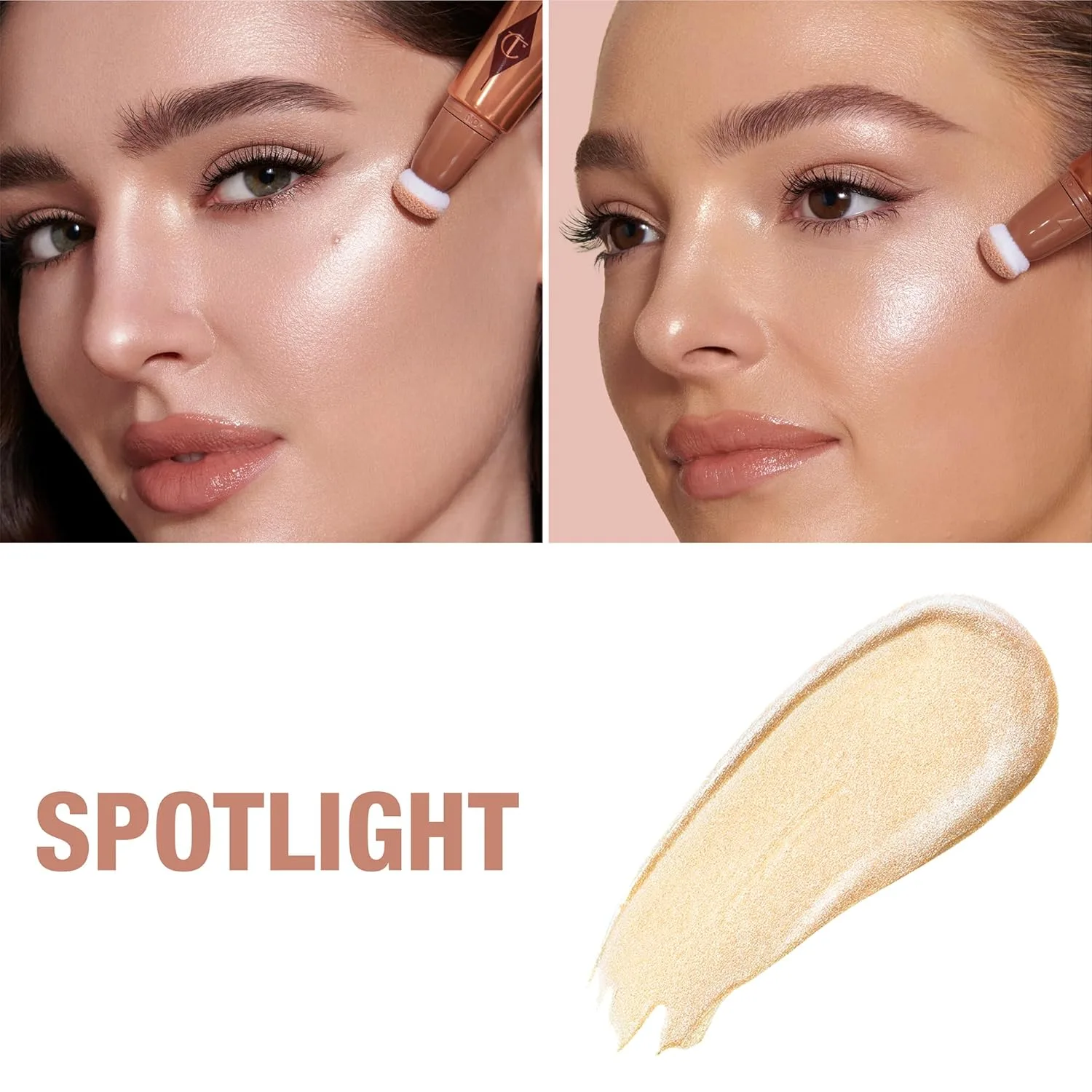 Жидкий хайлайтер Charlotte Tilbury Beauty Light Wand - средство для создания эффекта мягкого фокуса и румян для щек - перламутровый, невесомый, сияющий финиш., Spotlight - rose gold with silver — фото 2