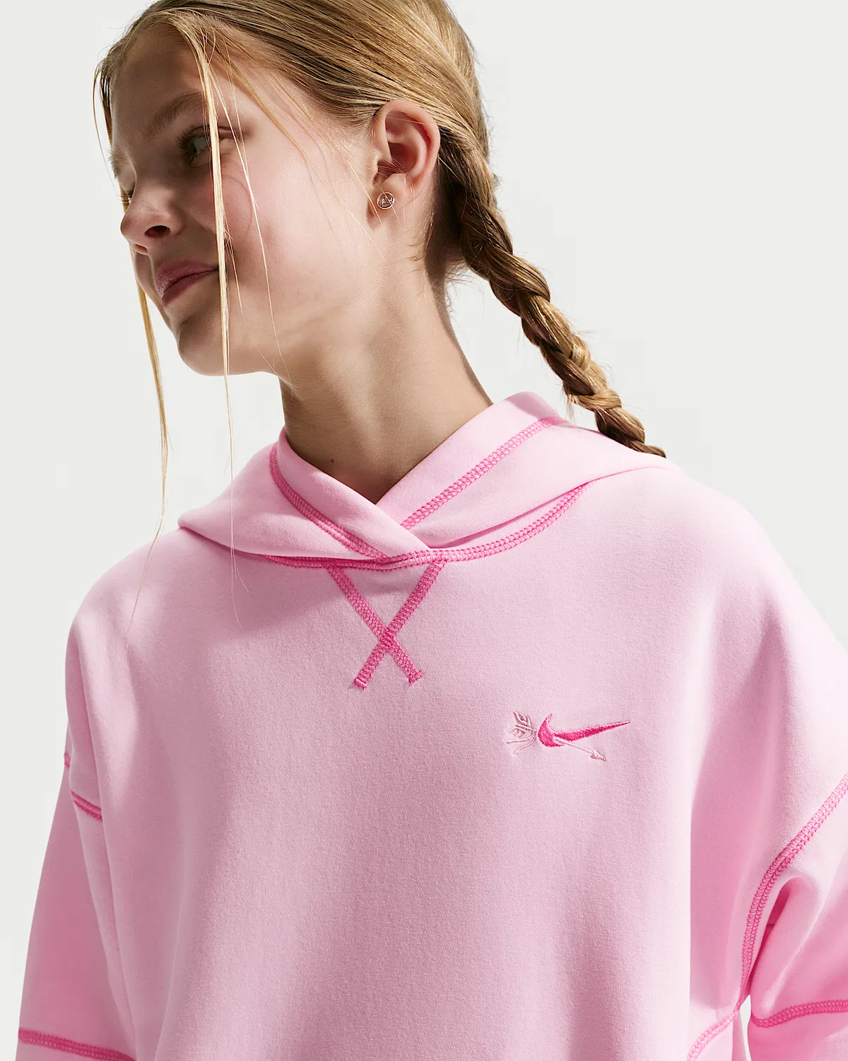 Детская (для девочек) оверсайз худи Nike Sportswear Club Fleece, Pink Foam/Playful Pink — фото 3