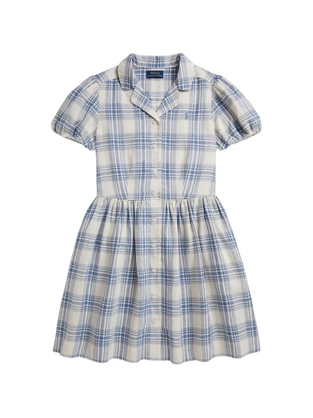 Клетчатое платье-рубашка с вышивкой Polo Ralph Lauren Kids, бежевый