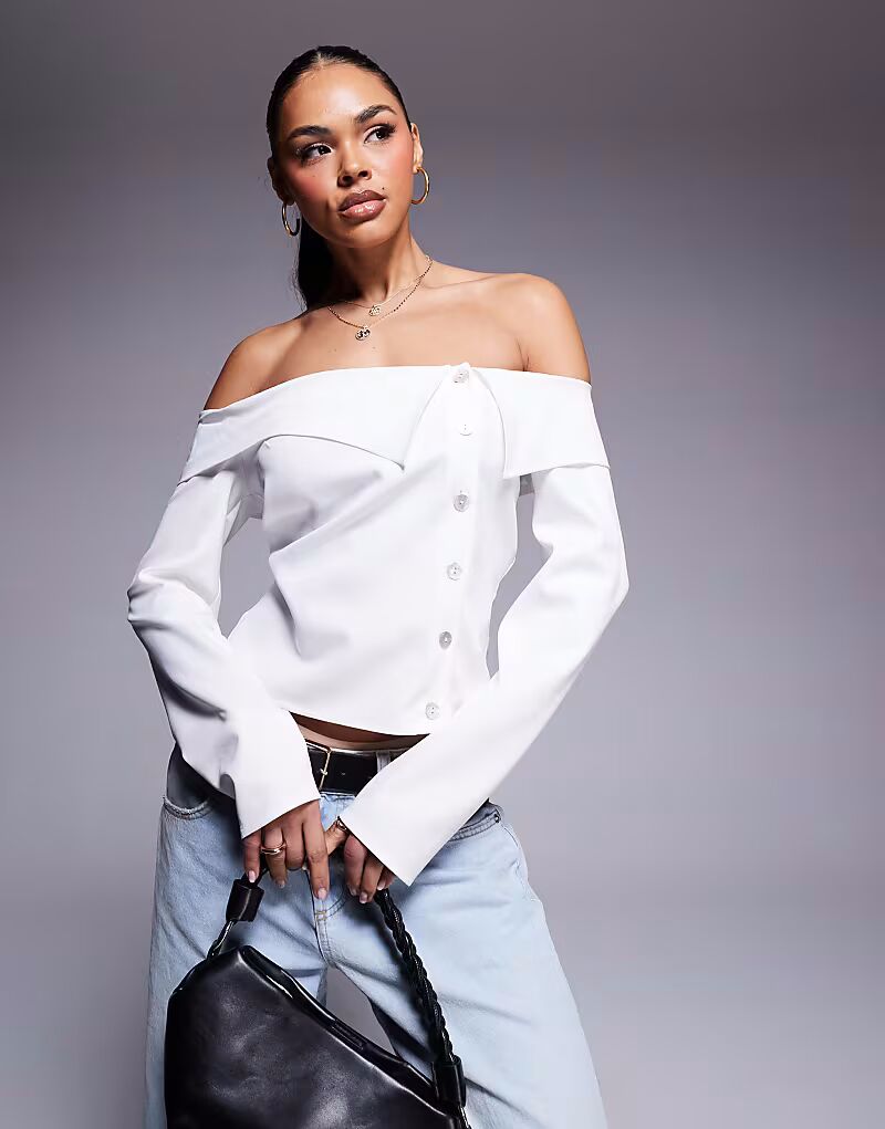 

Топ с открытыми плечами ASOS DESIGN кремового цвета