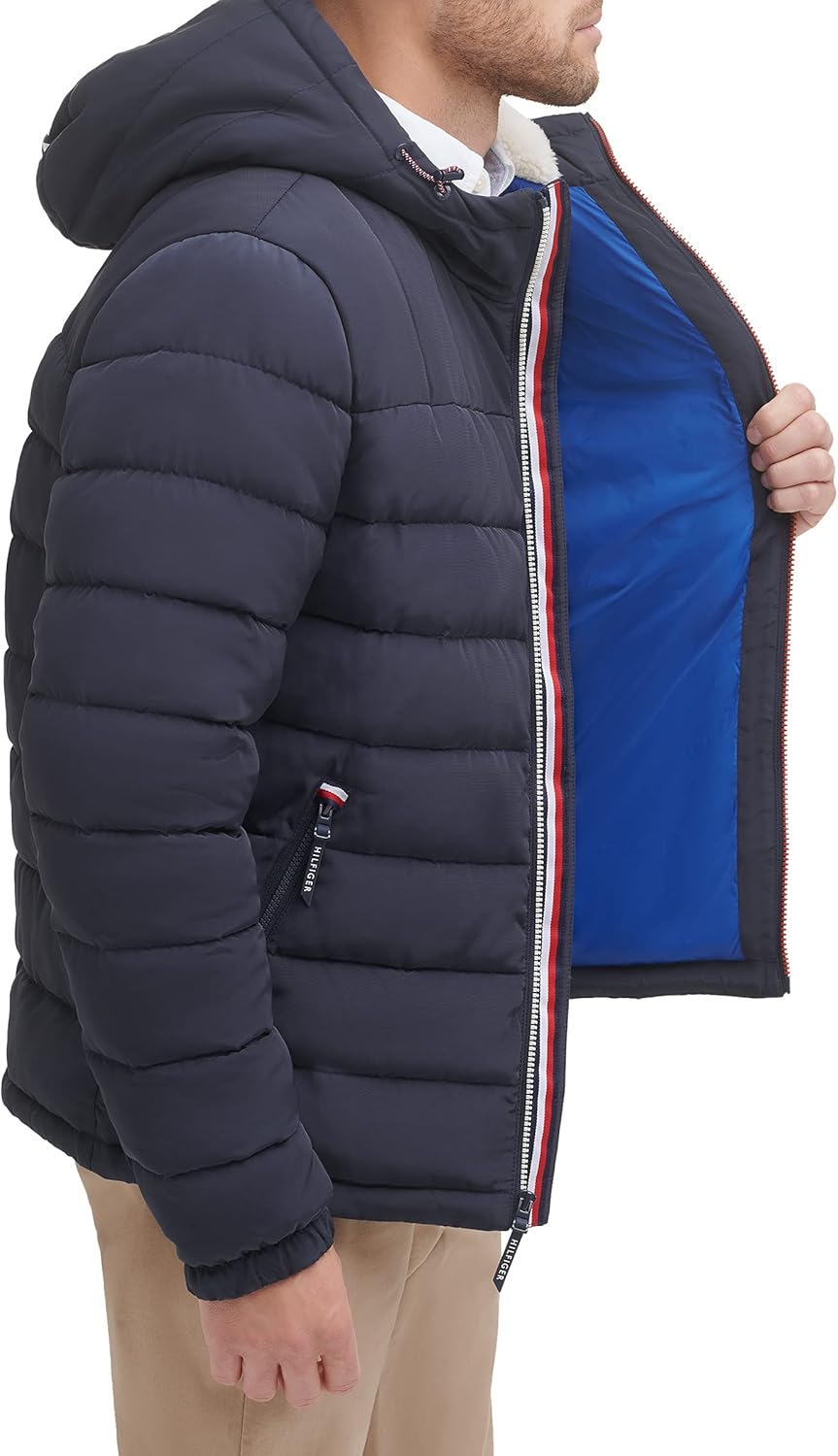 Мужская куртка Tommy Hilfiger средней толщины с подкладкой из шерпы и капюшоном, водонепроницаемая, Midnight Tech — фото 4