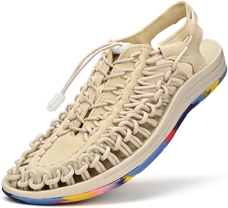 

Мужские спортивные сандалии из веревки, рыбацкая обувь, мужские ручные плетеные туфли, удобные и легкие пляжные сандалии из шнура Proptmina, бежевый