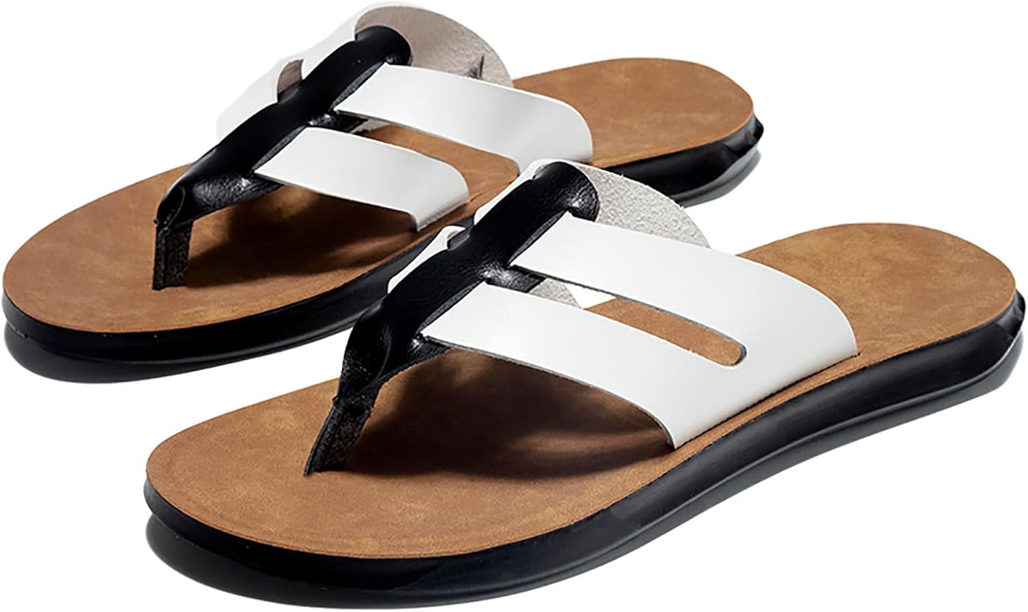 

Мужские кожаные шлепанцы LOVEHEYNEW с поддержкой свода стопы, удобные, с открытым носком, на мягкой подошве, противоскользящие пляжные сандалии-вьетнамки, для летнего ношения дома и на улице, для повседневной ходьбы, белый