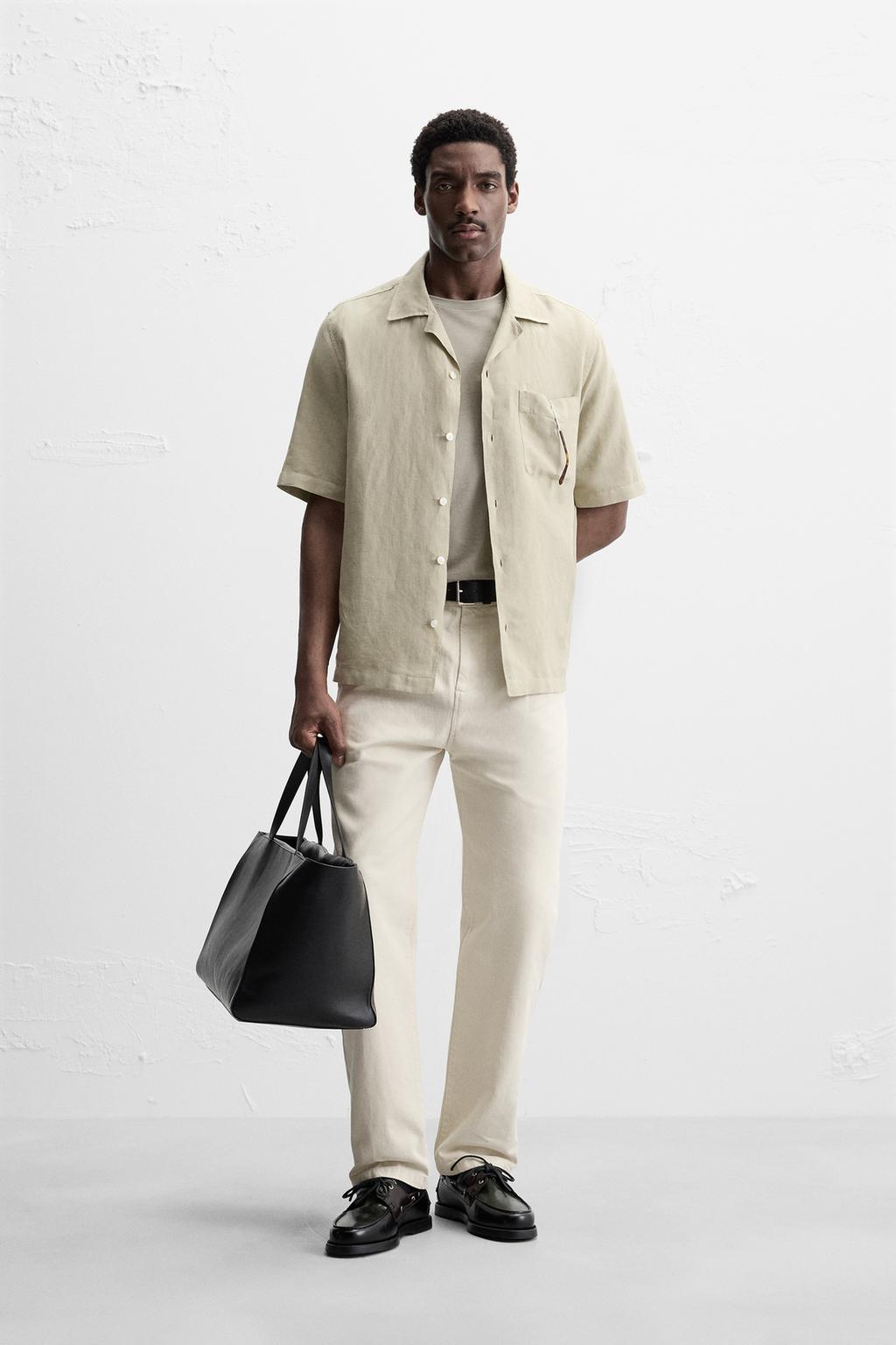 

Плиссированные брюки с прямыми штанинами ZARA, цвет Stone
