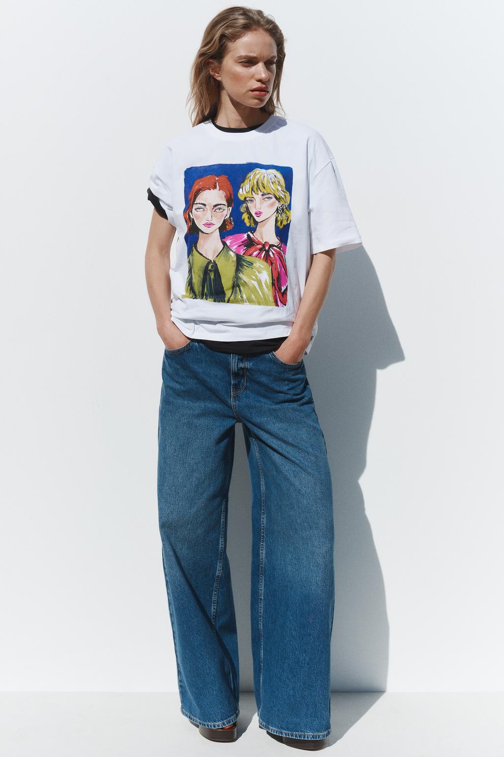 

Футболка с принтом для девочек ZARA, белый
