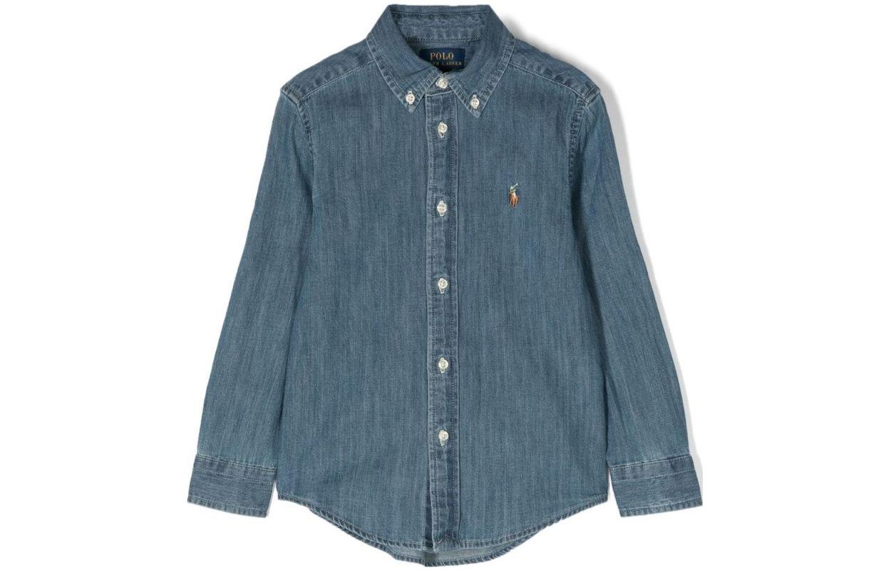 SS23 Детские джинсовые рубашки Детские синие Polo Ralph Lauren, темно-синий — фото 3